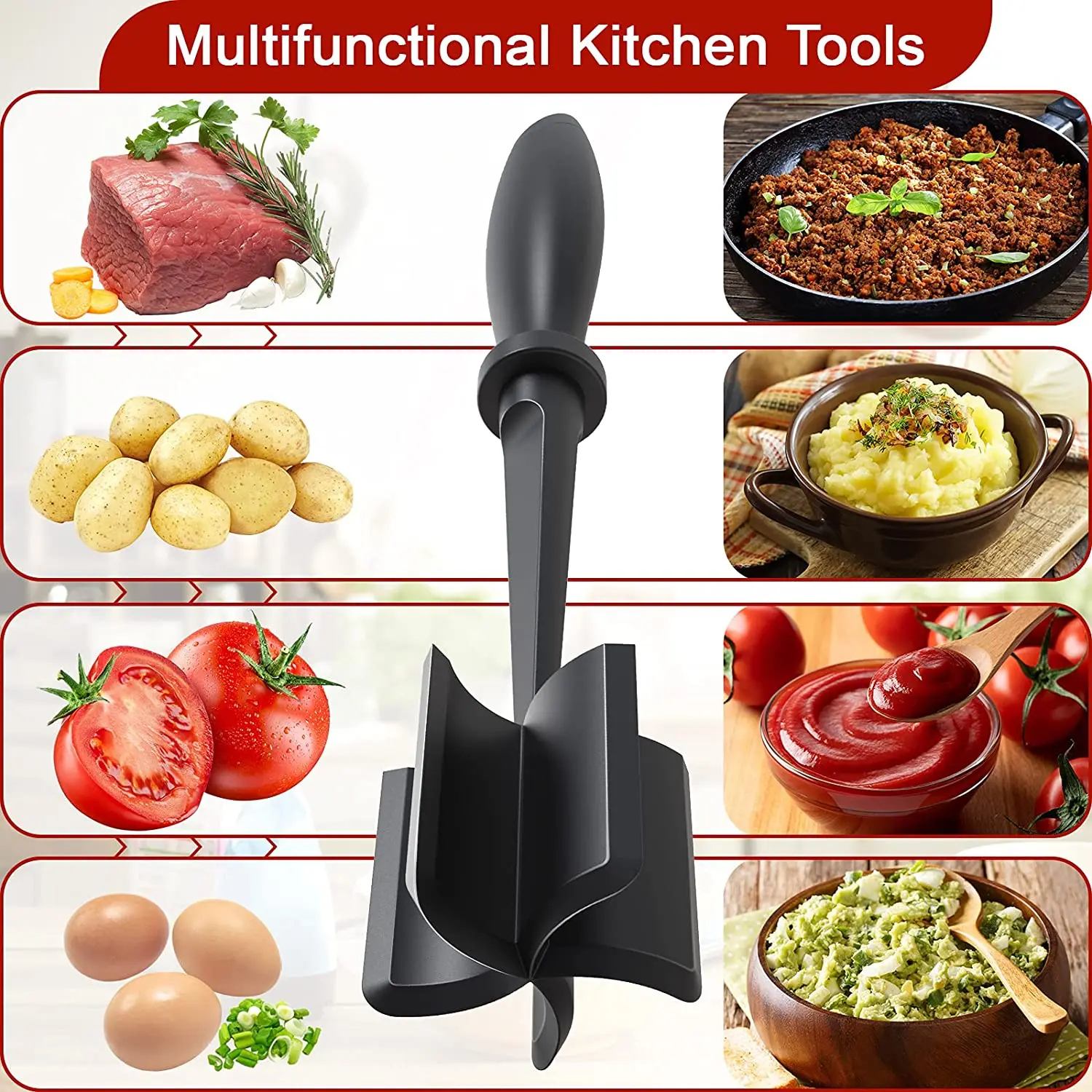 Meat Chopper 5 Curve Blades Ground Beef Masher Heat Resistant Meat