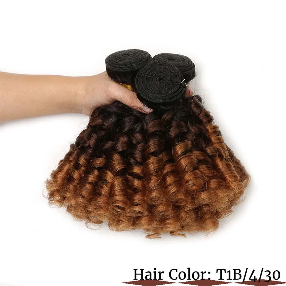 Ombre Bundles with Frontal Brazilian 1b/4/30 Human Hair Bouncy Curly Bundles with Closure Short Curly Human Hair Wave Bundles