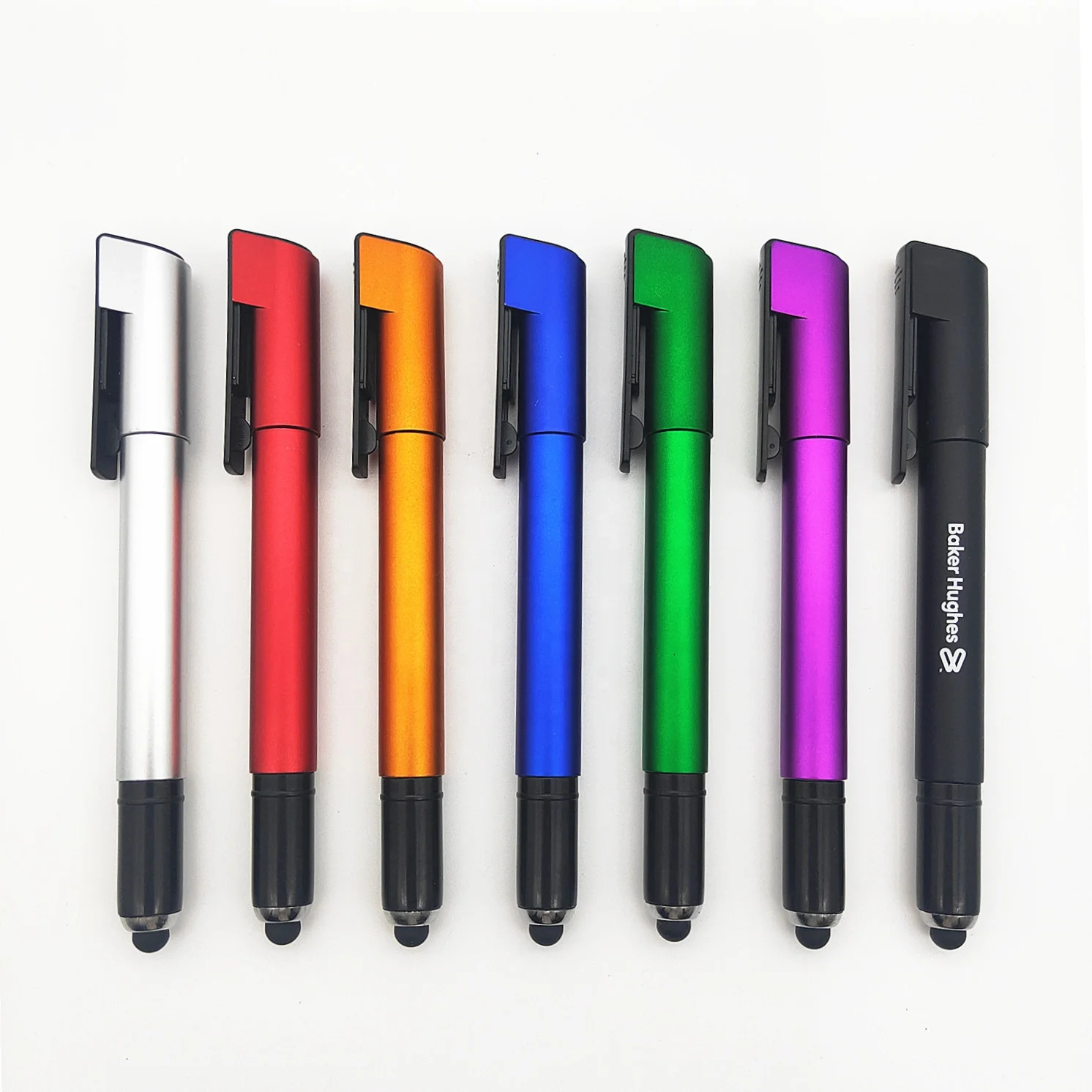 Custom Multi Function Promotional Engraved Branded Logo Ball Pen with Led Light Touch Light Tip up Stylus Pen with Printed logo