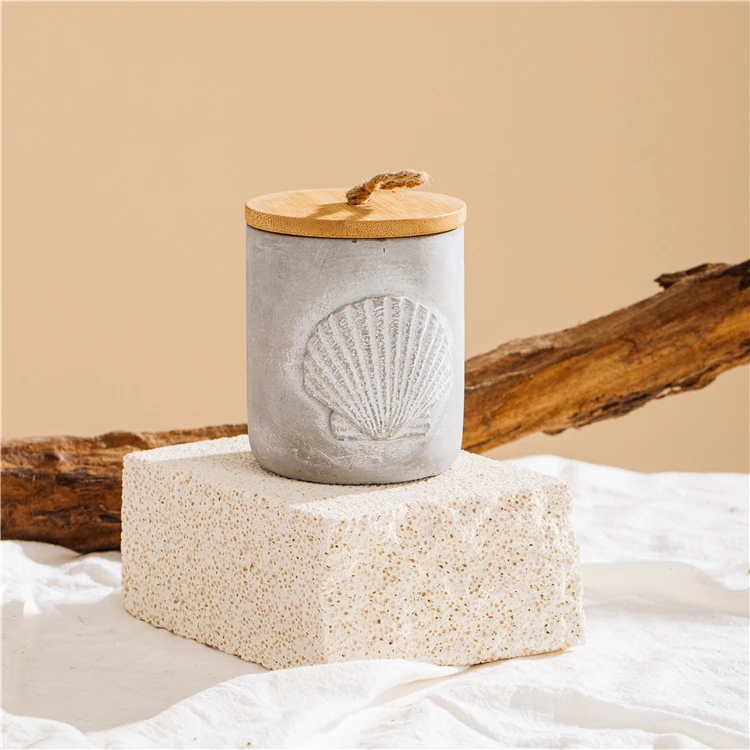 Modern Handmade Grey Matte Empty Cement Candle Cup Vessel Bulk Candle Jars With Wooden Lid Buy
