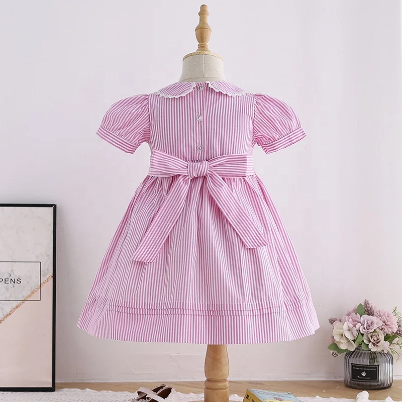 Peter Pan Collar pink Stripes Dress Summer Little Baby Smocked Dress for Girls Peter Pan Collar pink Stripes Dress Summer Little Baby Smocked Dress for Girls
