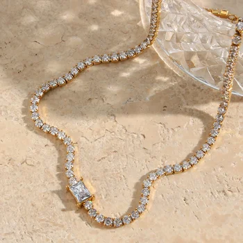 Iced Out Tennis Zircon Charm Necklace Choker Wedding Jewelry Necklace & Bracelet Set
