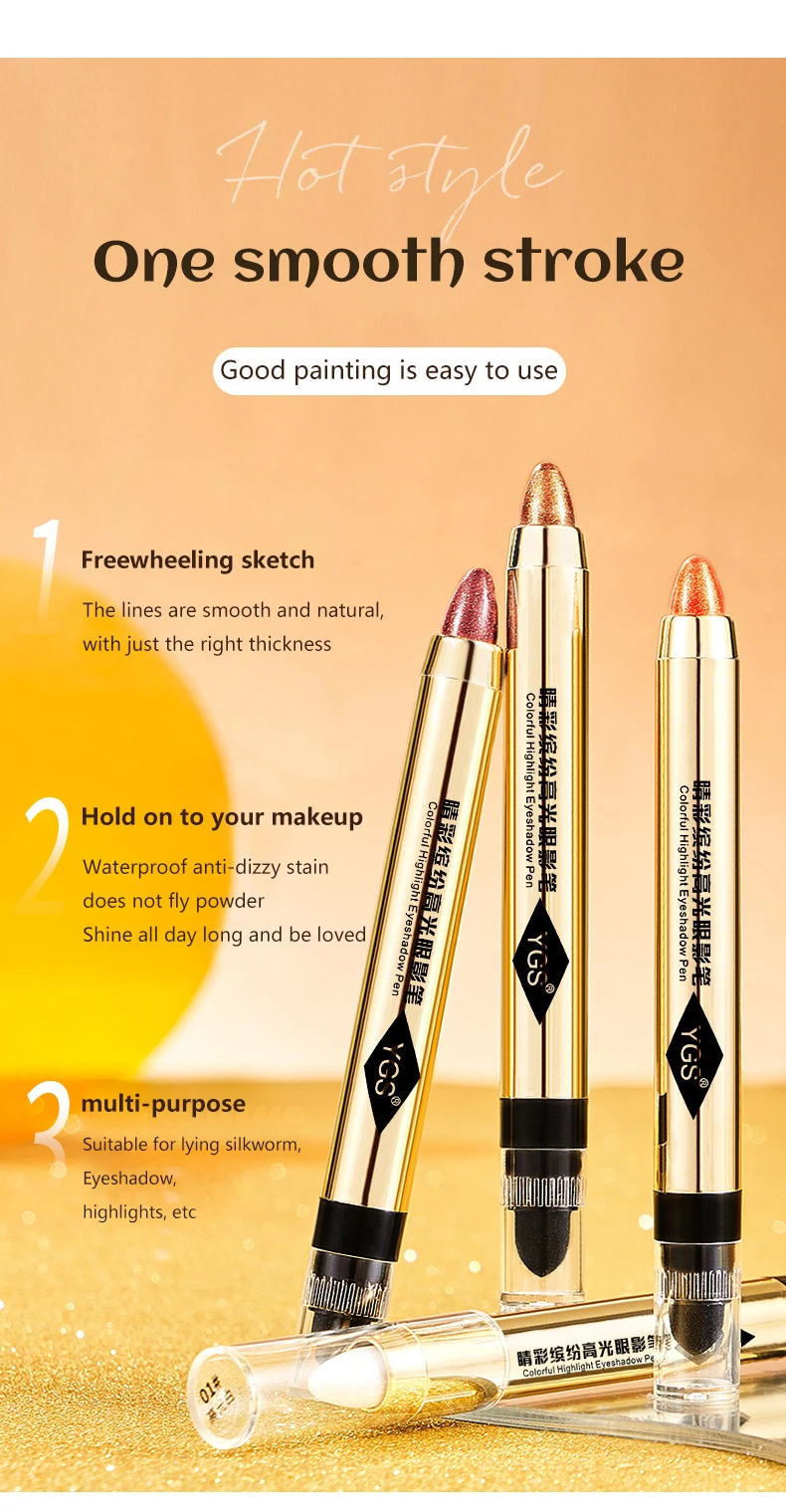 High Quality Waterproof Long Lasting Highlighter Eyeshadow Pen Glitter Dualpurpose Wholesale