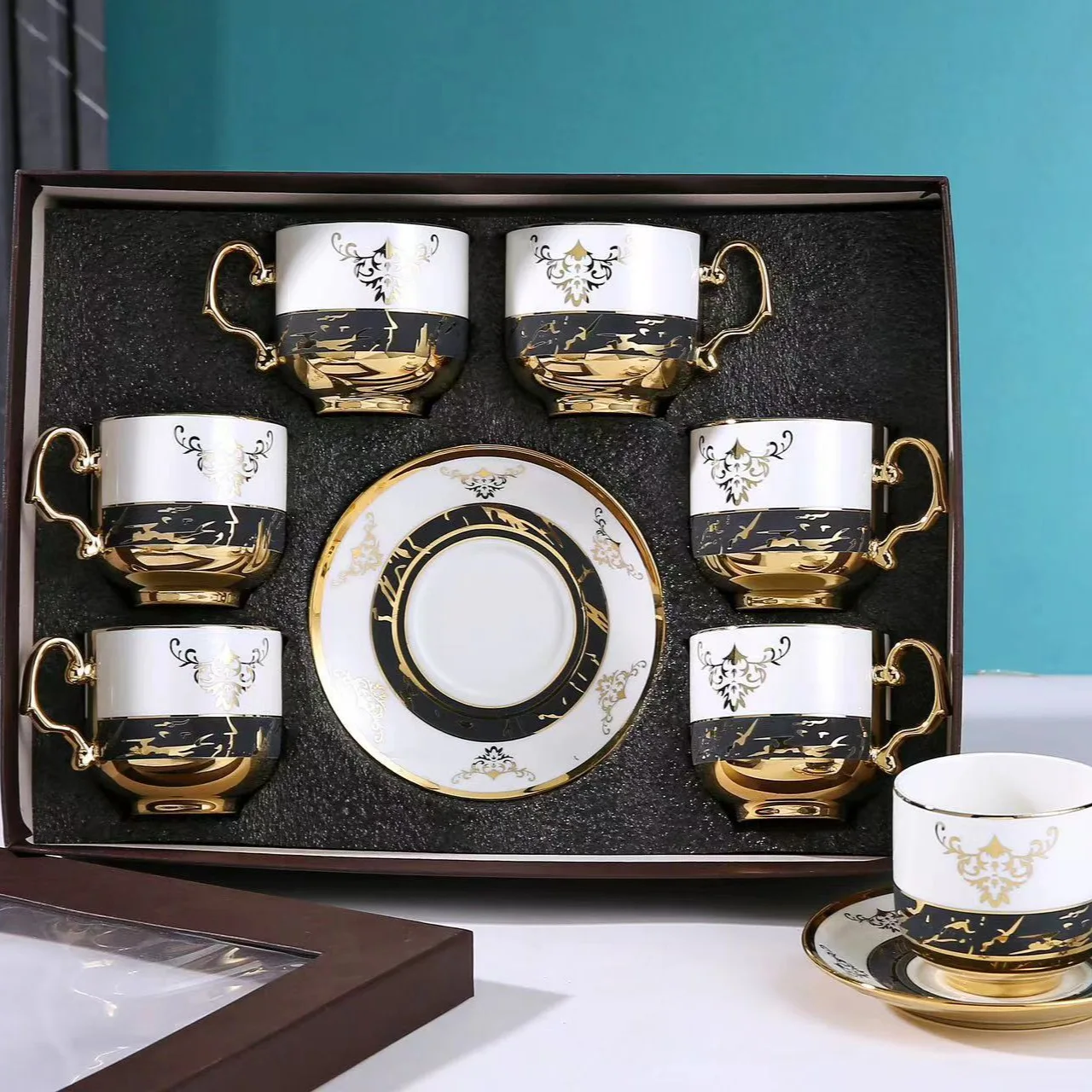 European-style Ceramic Coffee Cup Saucer Set - 12 Pieces