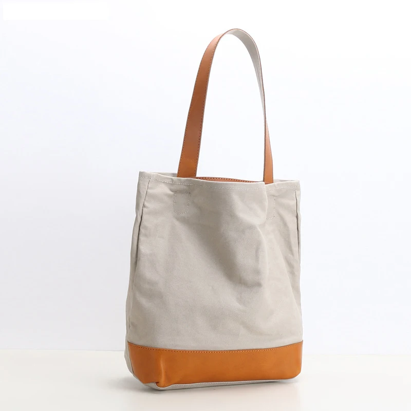 Korean casual canvas with leather shoulder bag women's fashion handbag large capacity Tote Bag Shoulder Bag