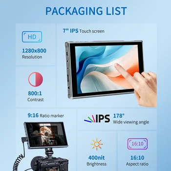 FEELWORLD FW759 PRO DSLR Camera Field Monitor 7 Inch IPS Touch Display, 1280x800 HD, Support Custom LOGO, Wholesale detail image