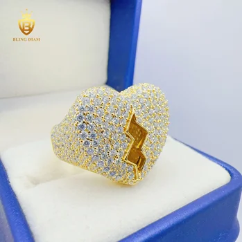 Blingdiam Jewelry Pass Diamond Tester vvs Moissanite hip hop Heartbreak Ring 925 solid silver Ring