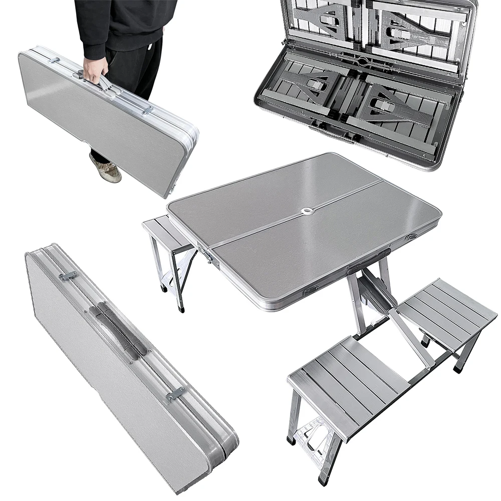 Aluminum Folding Table With 4 Seats Portable Camping Table Outdoor Suitcase Table for BBQ Picnic Hiking