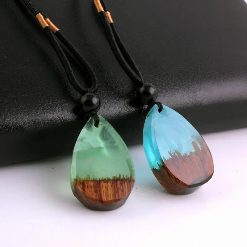 Fashion Resin Wood Colorful Pendant Handmade Chain Sweater Necklace Rope Chain 