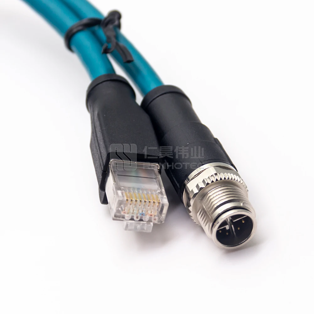 Male Terminator M12 8 Pin to RJ45 Cable for Industrial Ethernet