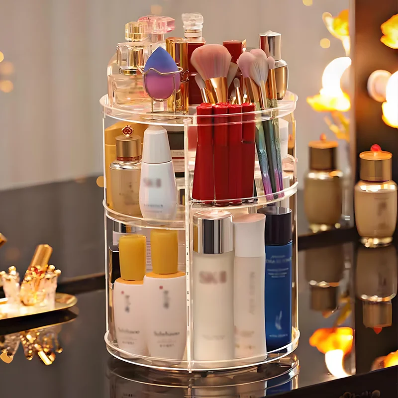 Promotional 360 Degree Rotating Transparent Plastic Cosmetic Organizer Removable Makeup Storage Box