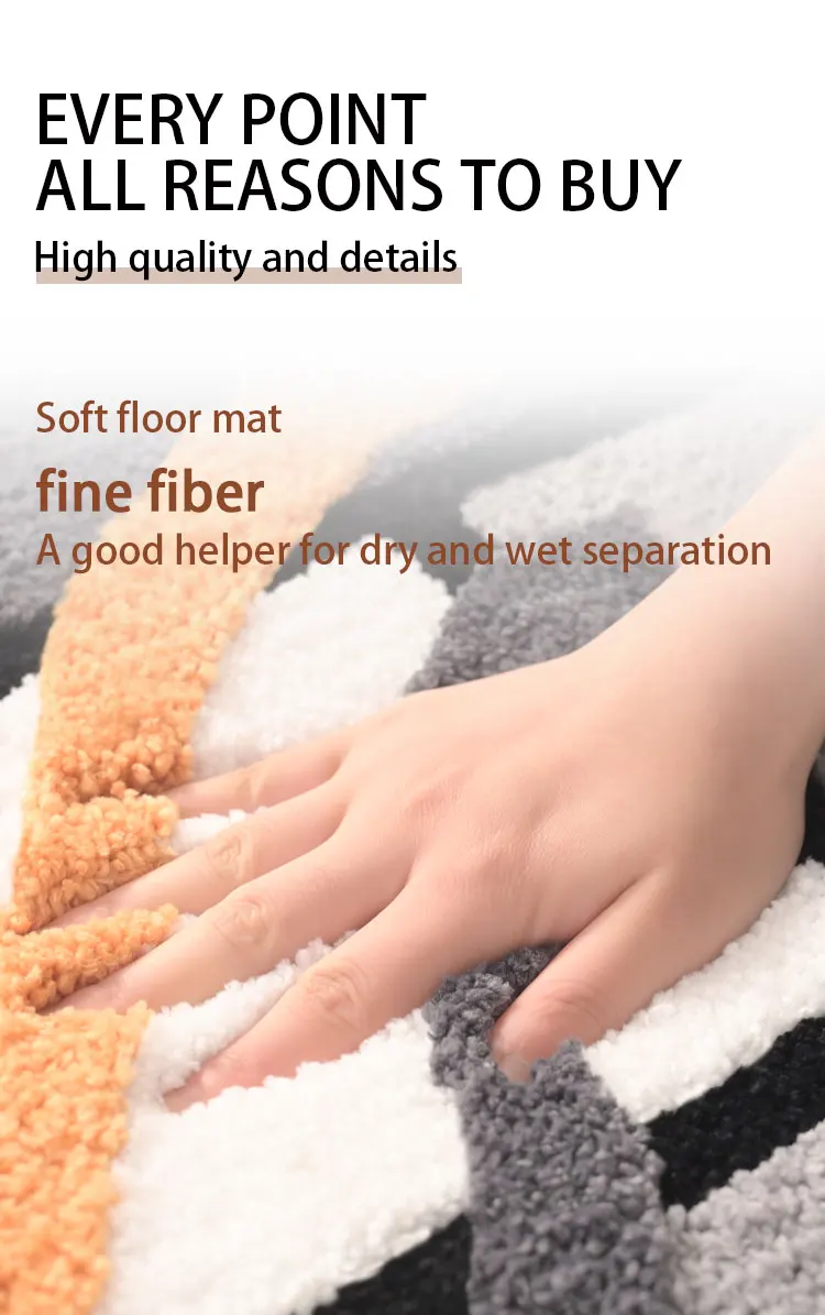  Wholesale Soft Antislip Waterproof Shaggy Thick Microfiber Shower Bath Mat For Hotel Custom Embroidery Bathroom Mat details