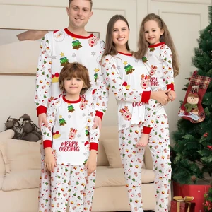 New Styles Santa Claus Print Sleepwear Set Soft Cartoon Long Sleeves Family Christmas Pajamas Elastic Waist Comfortable Homewear