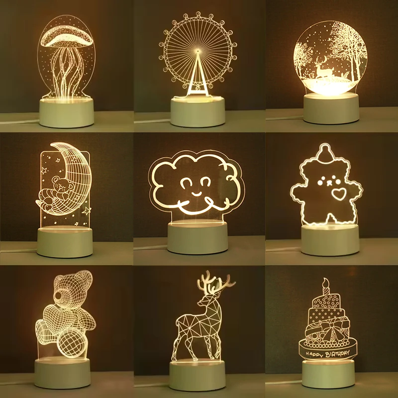 Customized Cartoon OEM Kids Room Usb Battery 3D Illusion Acrylic Base Children Anime Desk Table LED Night Light Lamp Base manufacture