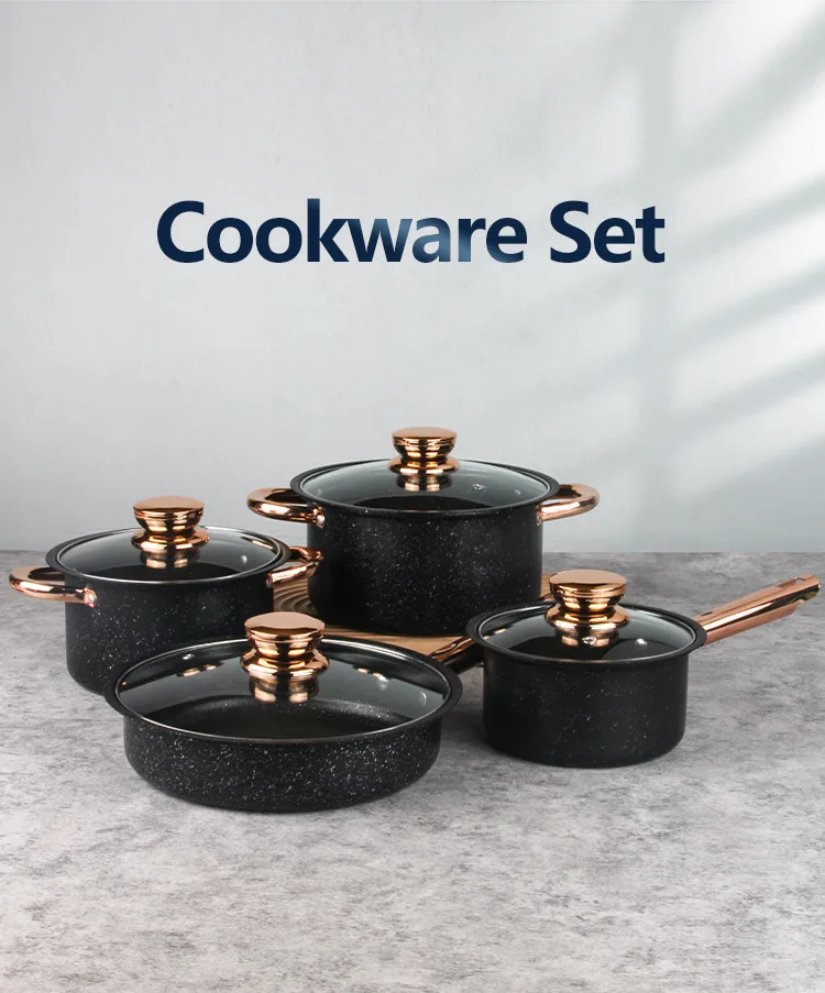 Hot Sale 8 Pieces Cast Iron Cookware Set Pot And Pan Set Medical Stone