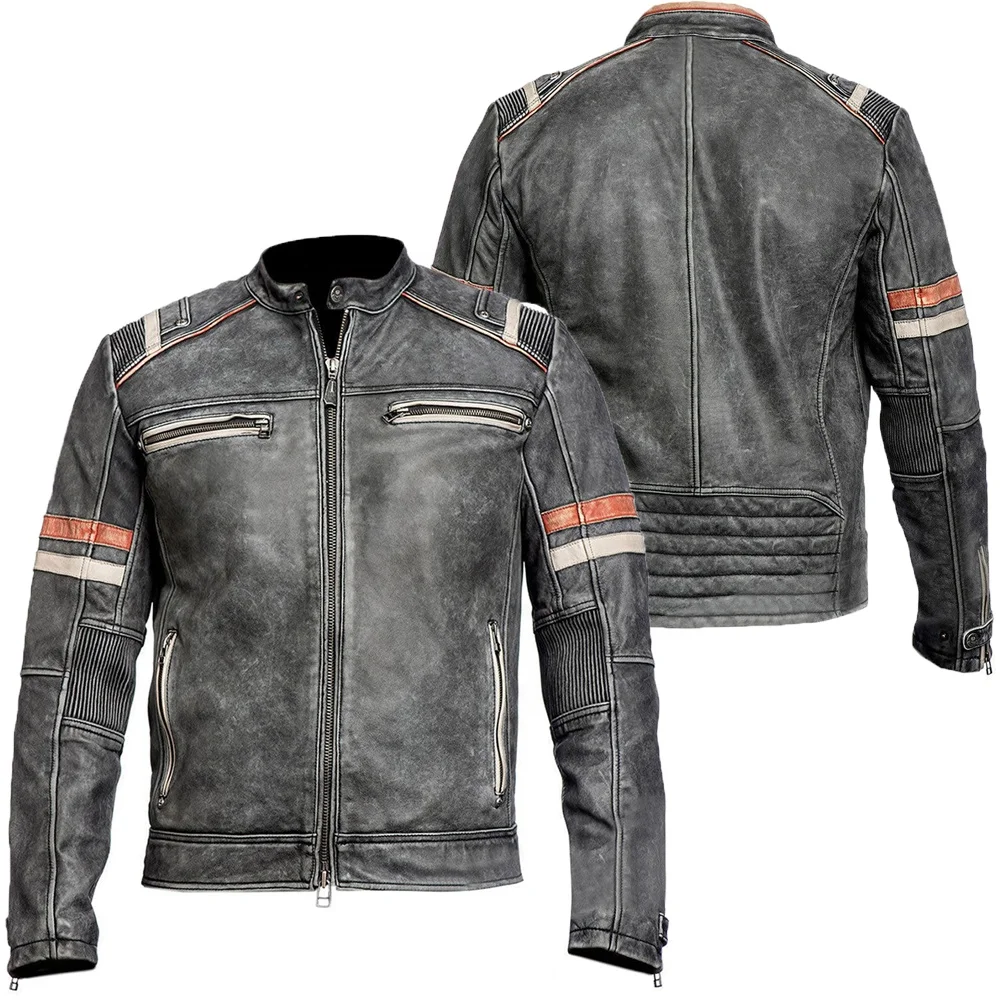 Mens Freedom Vintage Distress Cow Leather Motorcycle CE Armor Biker Jacket S 