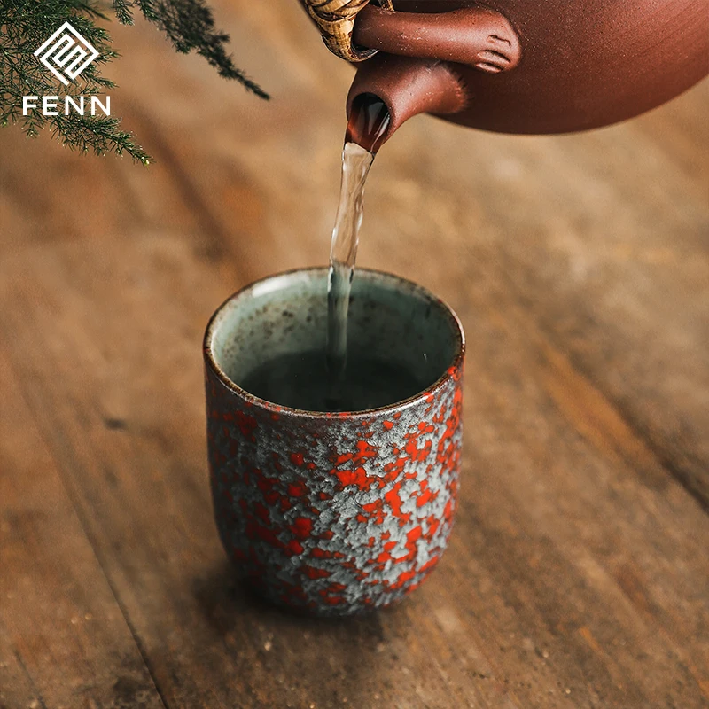 FENN Wholesale Japanese Style Retro Stoneware Kung Fu Tea Cup Ceramic Coffee Cup With Gift Custom Logo 120ml