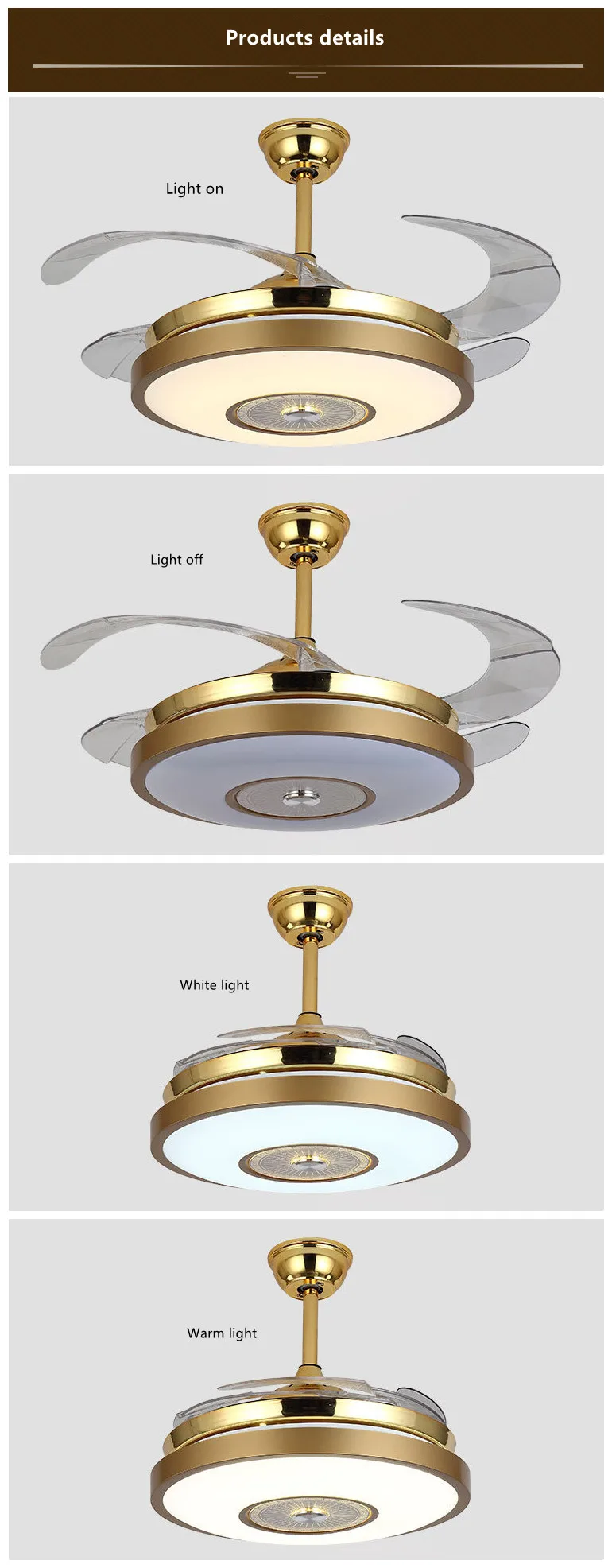 Modern gold fan chandelier remote luxury remote control chandelier lamp fan with light led ceiling fans