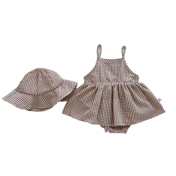 Baby Girl Summer Suspender Baby Romper Dress Infant Clothes Plaid Sweet Cute Girls with Hood Baby Jumpsuit