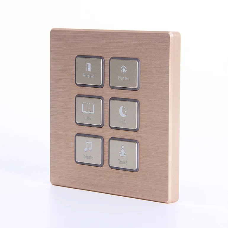 Wholesale Smart Wall Light Switch 6 Gang Soft Touch Champagne Gold Dry Contact 12v Switch