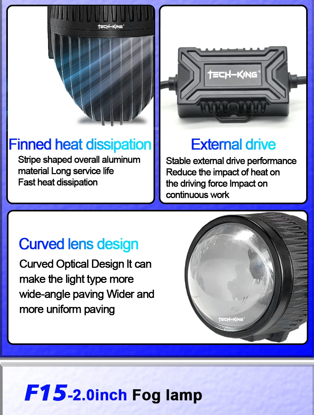 TECH-KING F15 2.0'' LED BI-LED projector fog lamp light led car 3000K/6000K with Toyota bracket for any cars lens fog lamp