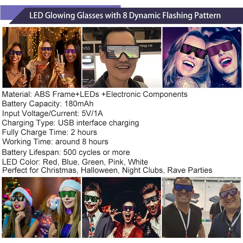Dynamic LED Sunglasses for Party Rave Glowing Glasses for Christmas Graduation New Year & Thanksgiving Fun Favor