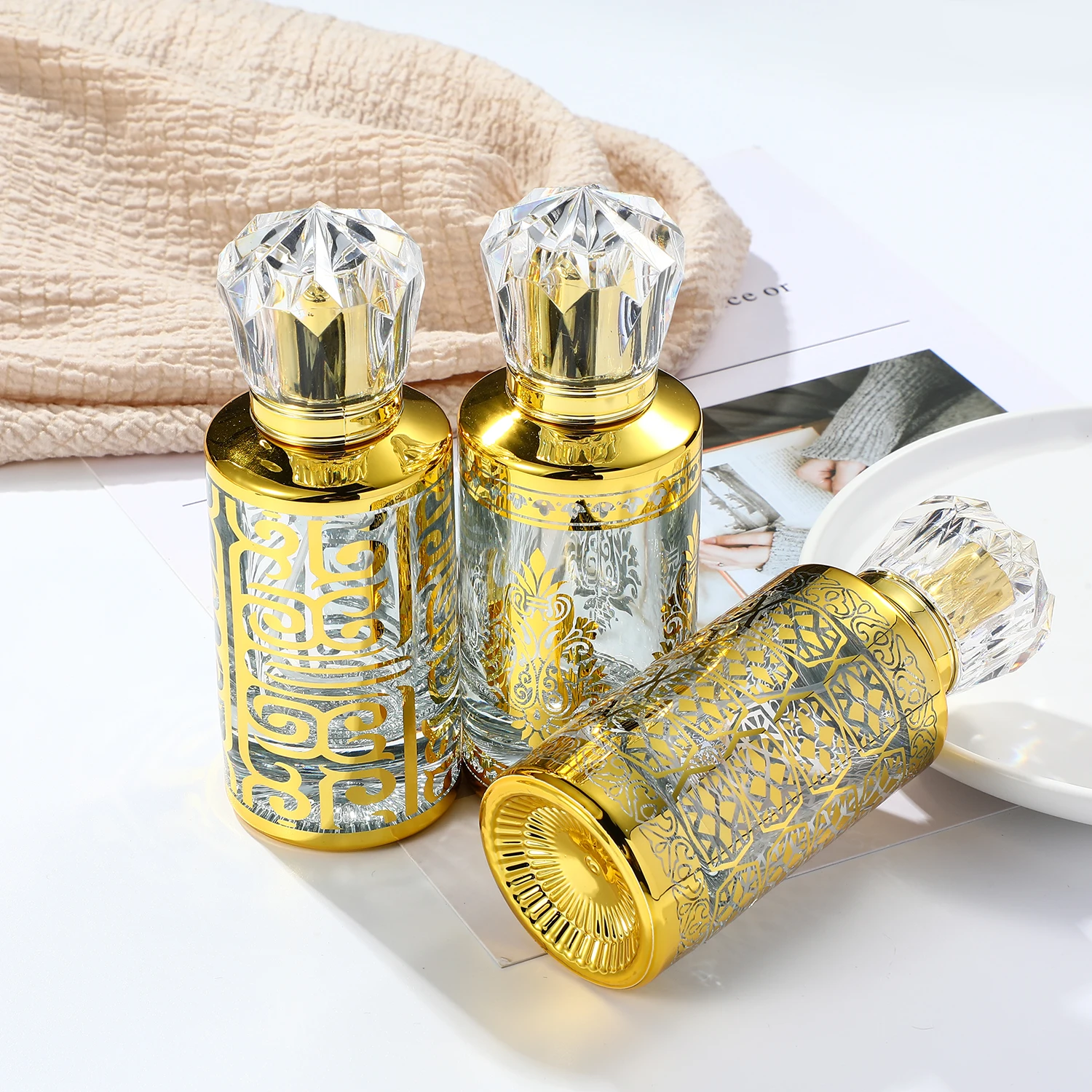 Golden 50 ml glass perfume bottles