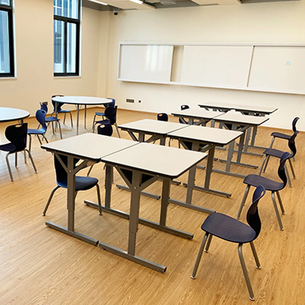 Custom Dimensions Interactive Durable Students Desks and Chairs Classic School Library Furnitures Attached Solid Fittings Wood
