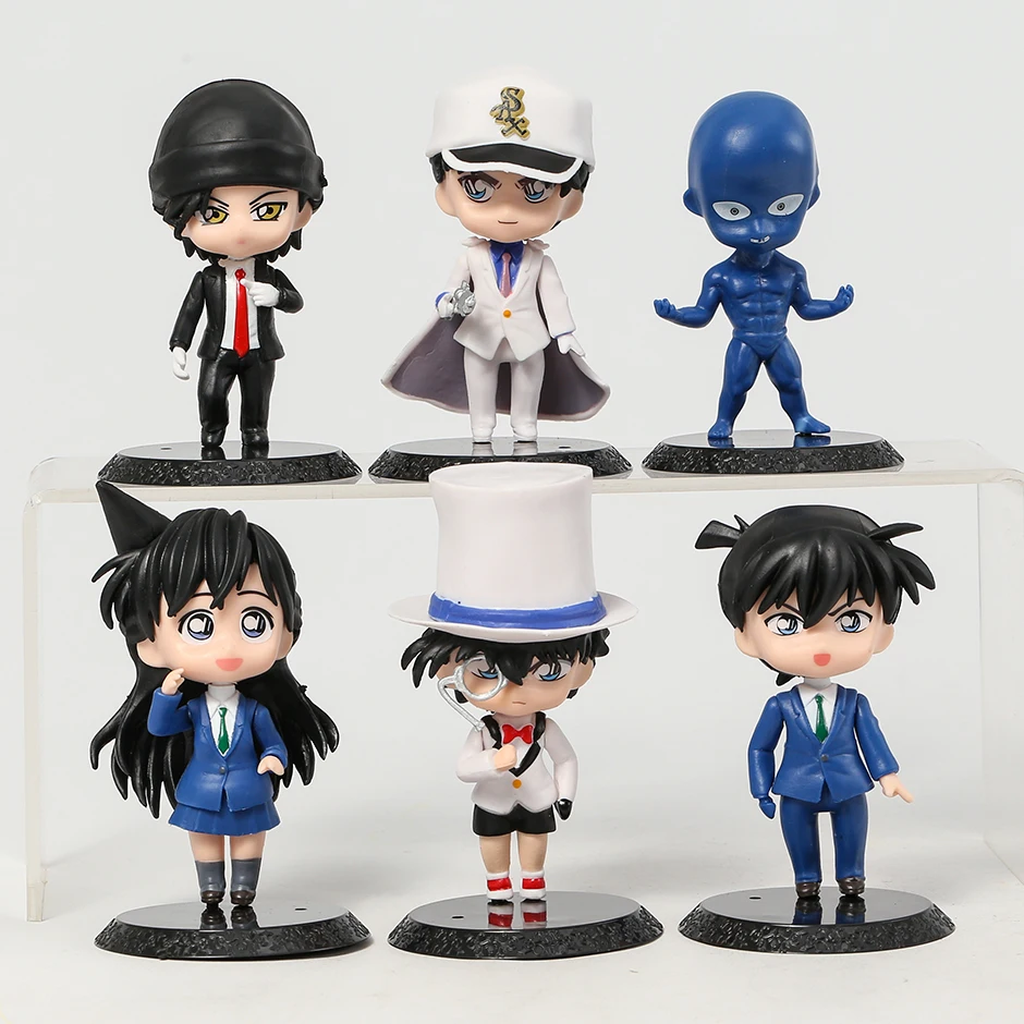 6PCS/SET Detective Conan with Base Anime Figure Model Toy for Kids 10cm Action Figures Figurine