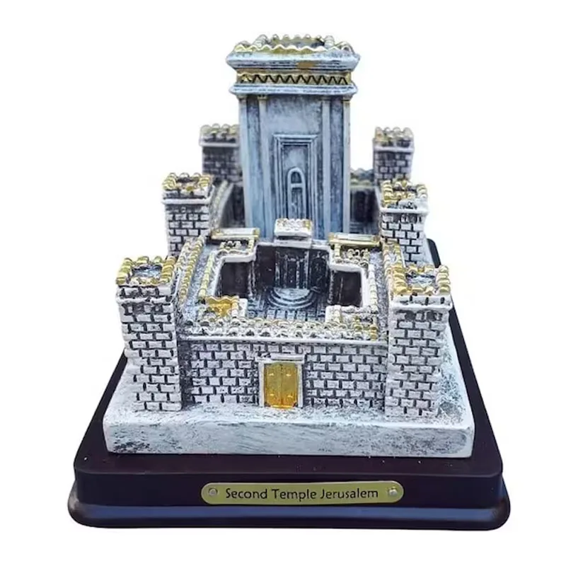 product wholesale custom vintage structure judaica gift polyresin engrave silver color coated jerusalem resin holy second temple model-7