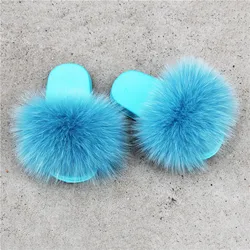 Женские меховые тапочки оптом, плюшевые тапки из натурального Лисьего меха, сланцы из лисьего меха для женщин