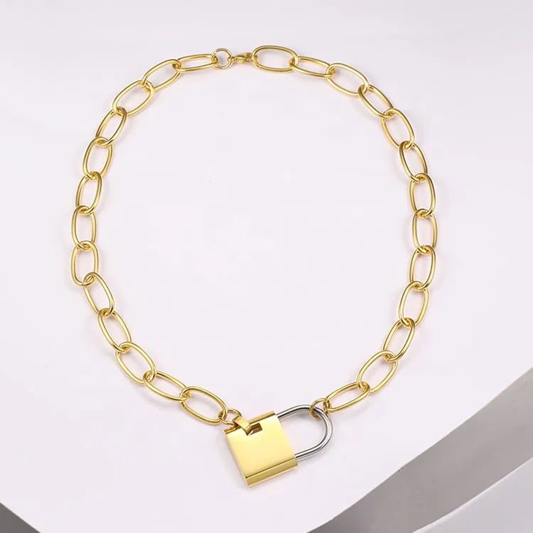 Big Lock Link Chain Choker Necklace Women Gold Color
