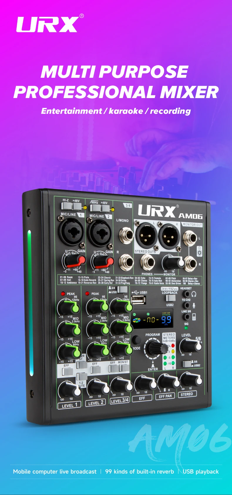 Urx 192khz/24bit Mini Portable Audio Professional Sound Card 4 6