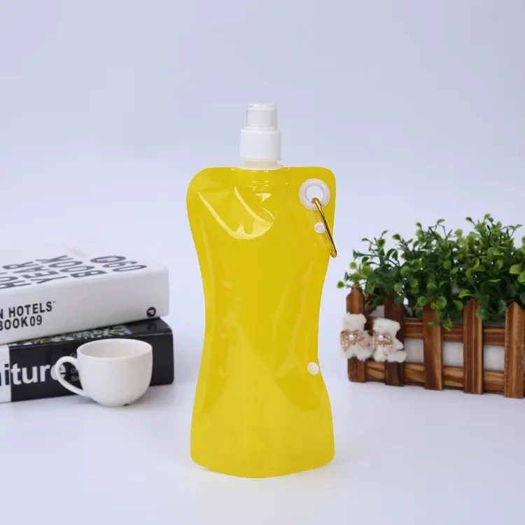 Custom Logo Collapsible Sport Pouch with Carabiner BPA-Free 400ml PET Travel Water Bag Direct Drinking for Children preview 5