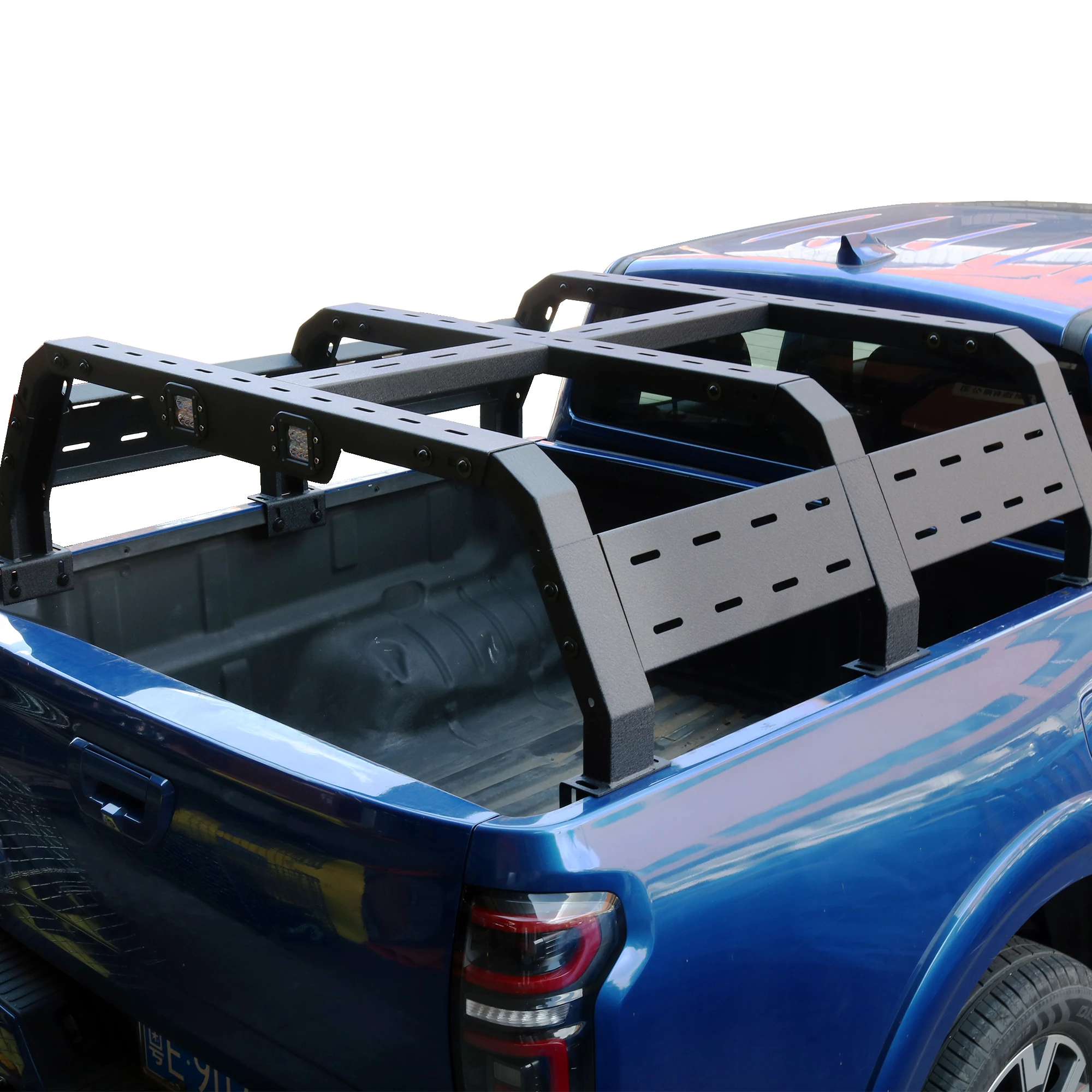 Universal Adjustable Truck Bed Rack Roll Bar With Red Light & 2x Led