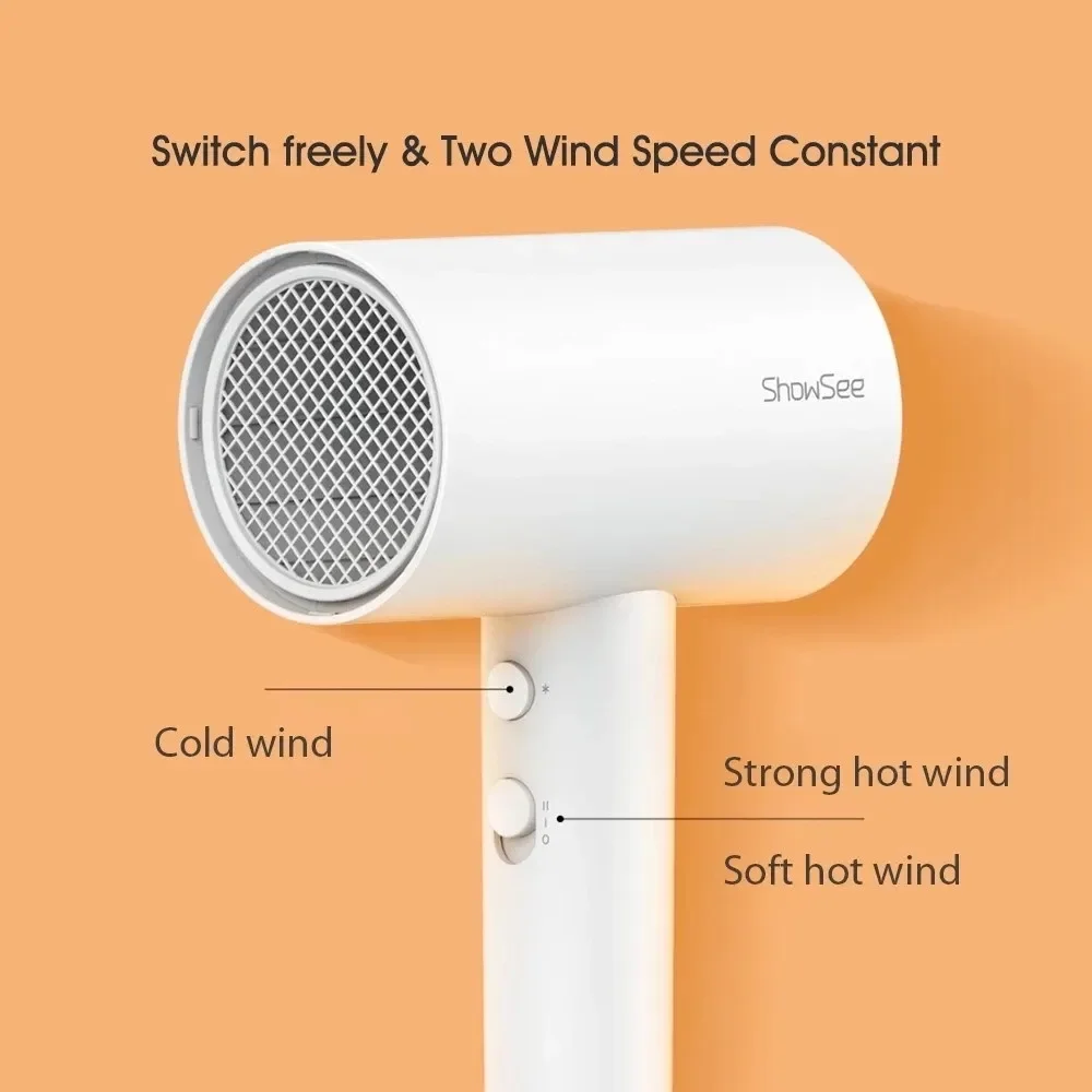 ShowSee Small hair dryer household negative ion high power student air duct dormitory hair salon softly does not hurt hair