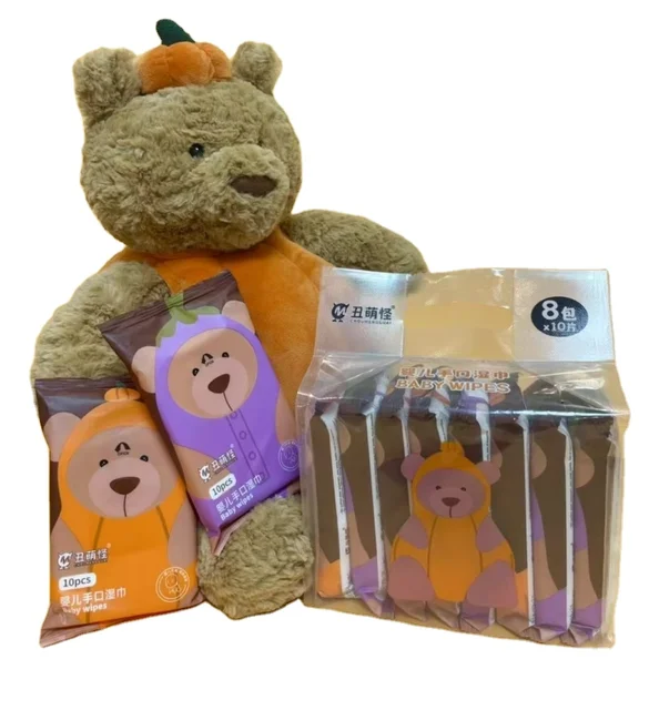 OEM Manufacturer's Wet Wipes Ugly and Cute Bear Design 8 Pack Flushable Cleaning Wipes for Baby and Household Use