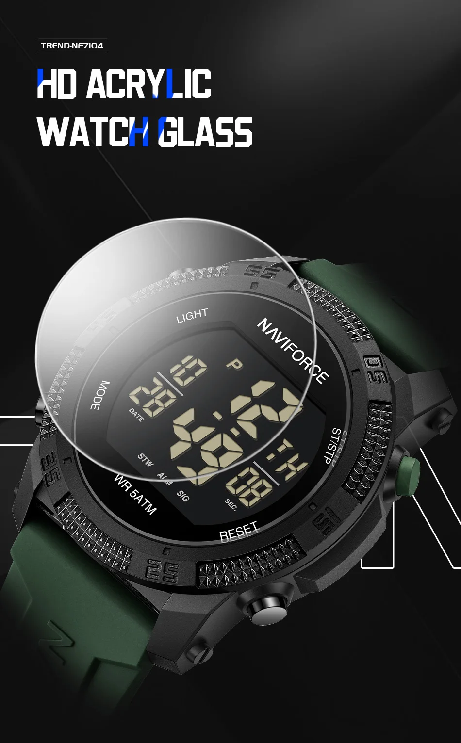 Original NAVIFORCE 7104 Digital Watch Men Sport Chronograph Wristwatch Date Stopwatch Waterproof  Male Electronic Clock