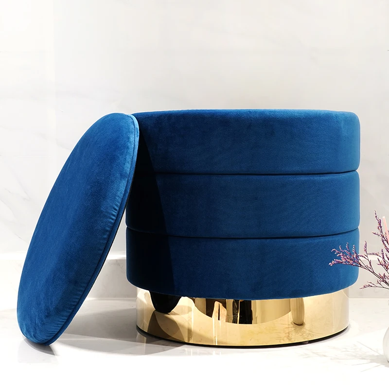 Custom 2026 Hot Selling Wholesale Cheap New Style Colorful Blue Stool Squares Storage Velvet Ottoman Stool
