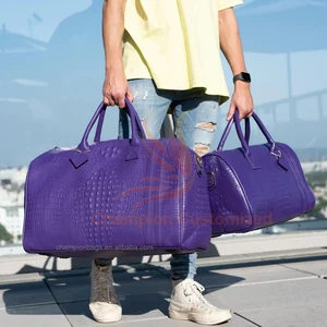 Custom Logo Purple Luxury Croc Leather Men Women Duffel Weekender Travel Bag and Backpack Set