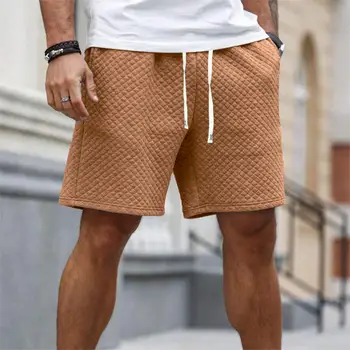 Men custom logo casual plaid walf checks cotton gym short pants drawstring waist sport plain men's shorts