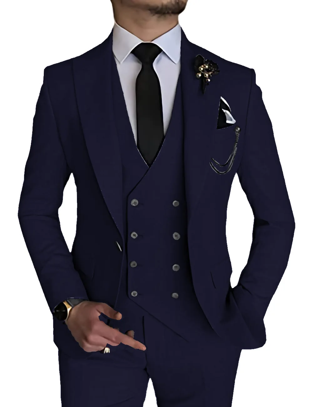 Mens Suits Wedding Groom Plus Size 4XL 3 Pieces(Jacket+Vest+Pant) Slim Fit Casual Tuxedo Suit
