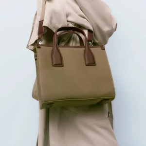 Wholesale Eco Canvas With Leather Ladies Tote Bag Crossbody Shoulder Women Handbag Purse