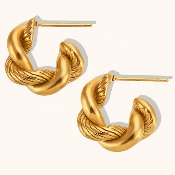 Trendy Twist Earring Waterproof Non Tarnish 18k Gold Plated Titanium Steel Earring Bijoux Accesorios Mujer