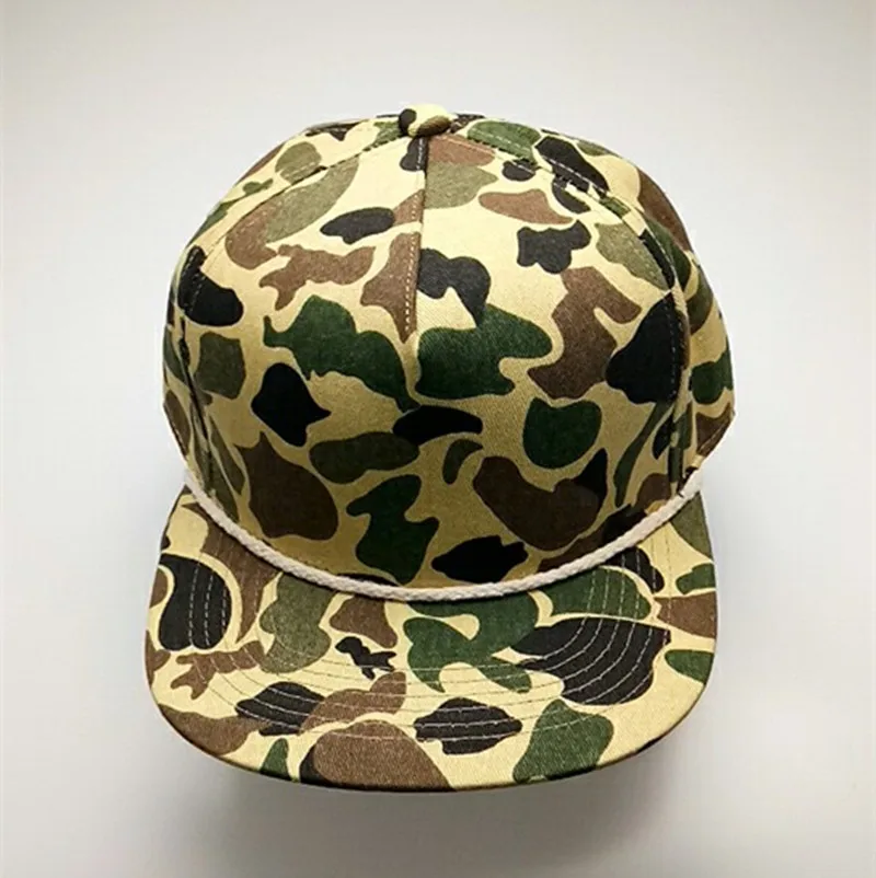High Quality Custom Blank 5 Panel Camo Snapback Cap With Rope