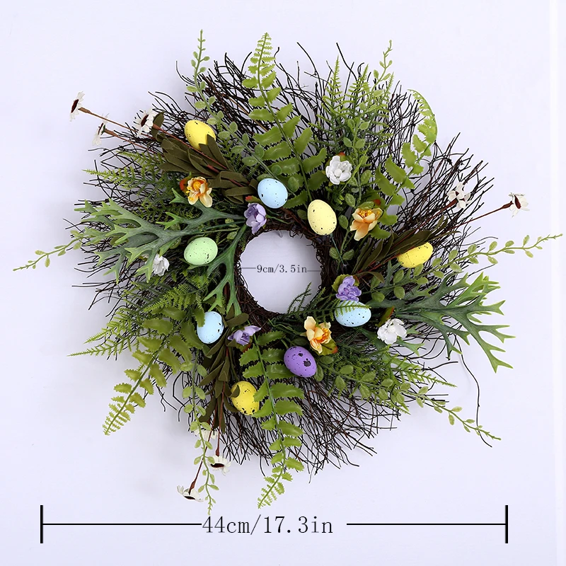 Artificial Natural Rattan Garland Green Leaf Candle Ring Easter Egg Wreaths for Front Door Spring Candle Decoration
