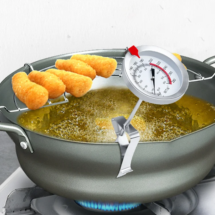Deep Fryer with Metal Thermometer Dial Oil Fryer Pot Lids Knob for Efficient Cooking and Frying Household Thermometer Tool