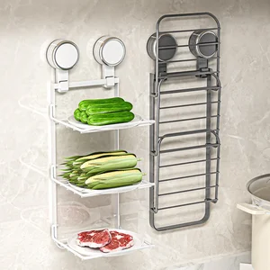 Multifunctional Foldable Kitchen Storage Rack Suction Cup Knob Side Dish Hot Pot Preparation Plate Multi-Layer Storage Unit
