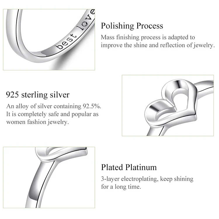 925 Sterling Silver Heart Ring Dainty Minimalist Finger Band Ring For