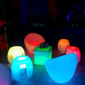 Modern Decorative LED Light-Up Triangle Cube Plastic Outdoor Seat Bar Chair Stool Glowing Waiting Chairs